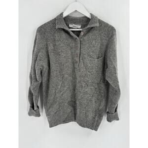 White Wheeler & Martha Sweater Womens Medium Gray Wool Rabbit Hair 1/4 Button